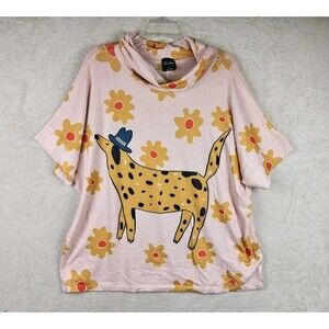 Inoah Women's Dog In Hat Floral Poncho Cowl Neck Top Size S